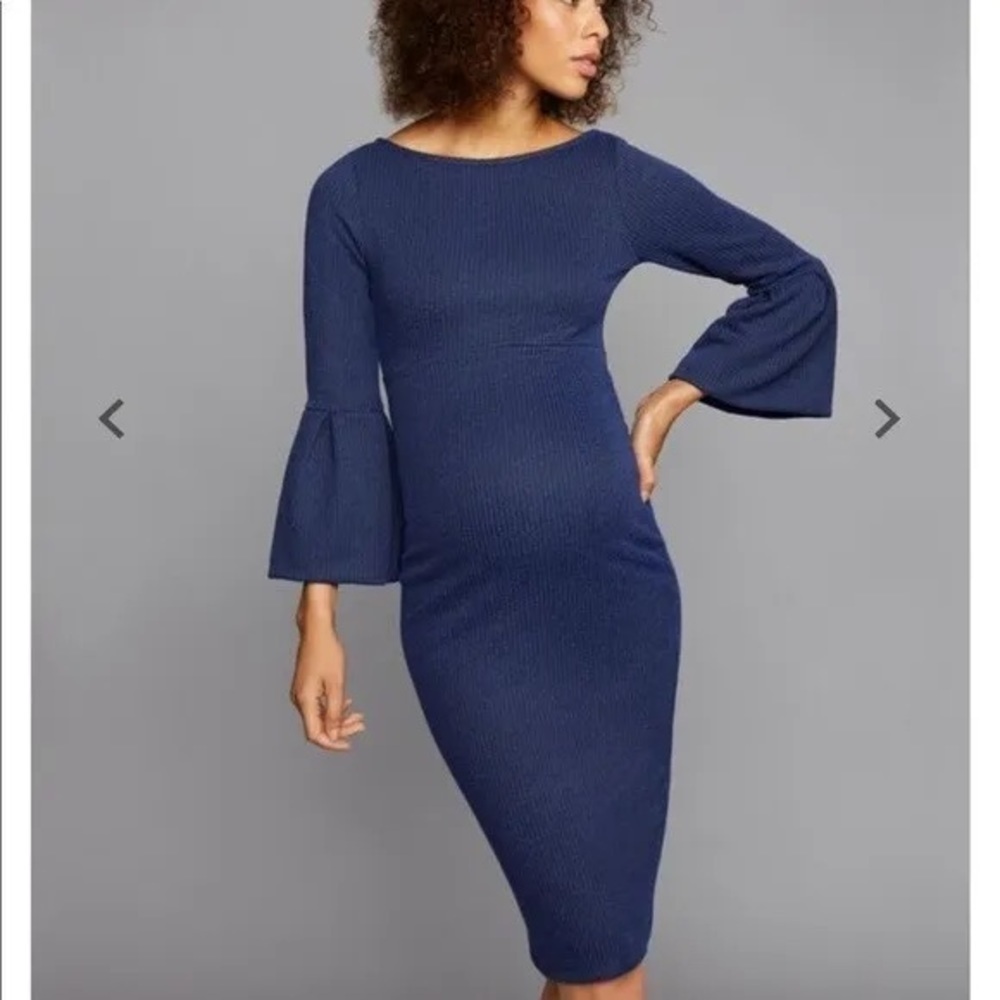 MATERNITY Boutique Soon Dress Blue with Bell Sleeves Size S